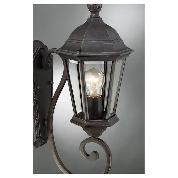 Wakefield 8 in. W x 20 in. H 1-Light Walnut Patina Hardwired Outdoor Wall Sconce with Clear Glass Shade