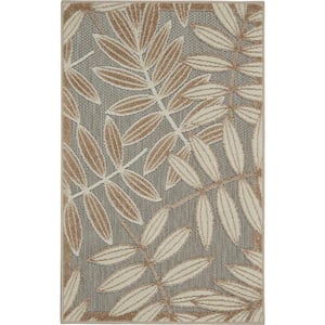 Aloha Natural 3 ft. x 4 ft. Floral Modern Indoor/Outdoor Patio Kitchen Area Rug