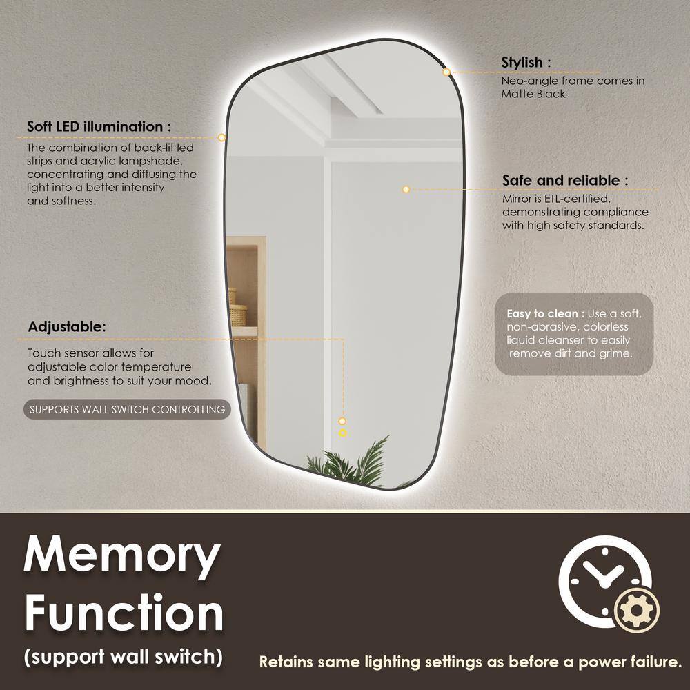 Florian 26" x 48" Black Aluminum LED Vanity Mirror