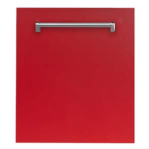 24 in. Top Control 6-Cycle Compact Dishwasher with 2 Racks in Red Matte and Traditional Handle