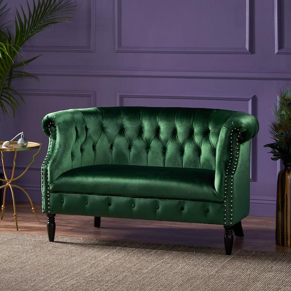 Noble House Milani 51.5 in. Emerald Solid Velvet 2-Seats Loveseats with Armrests