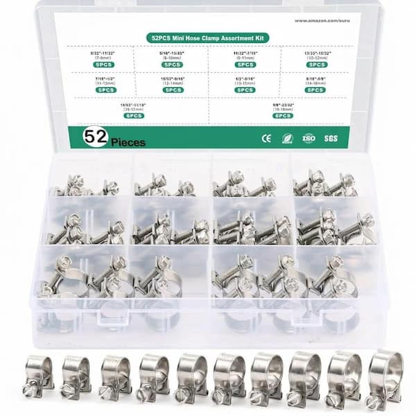 Oyezvary 52 Pieces Fuel Line Hose Clamp Assortment Kit Stainless
