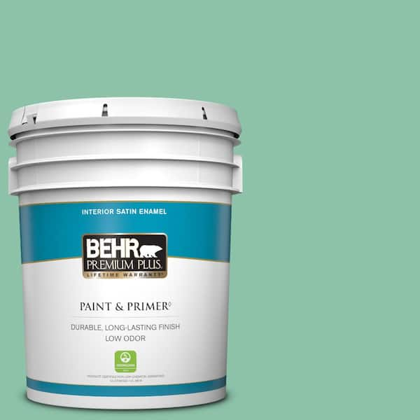 BEHR PREMIUM PLUS 5 gal. Home Decorators Collection #HDC-WR14-8 Spearmint Frosting Satin Enamel Low Odor Interior Paint & Primer