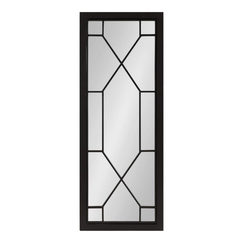 Mavis Black Framed Rectangular Wall Mirror with Geometric Inlay