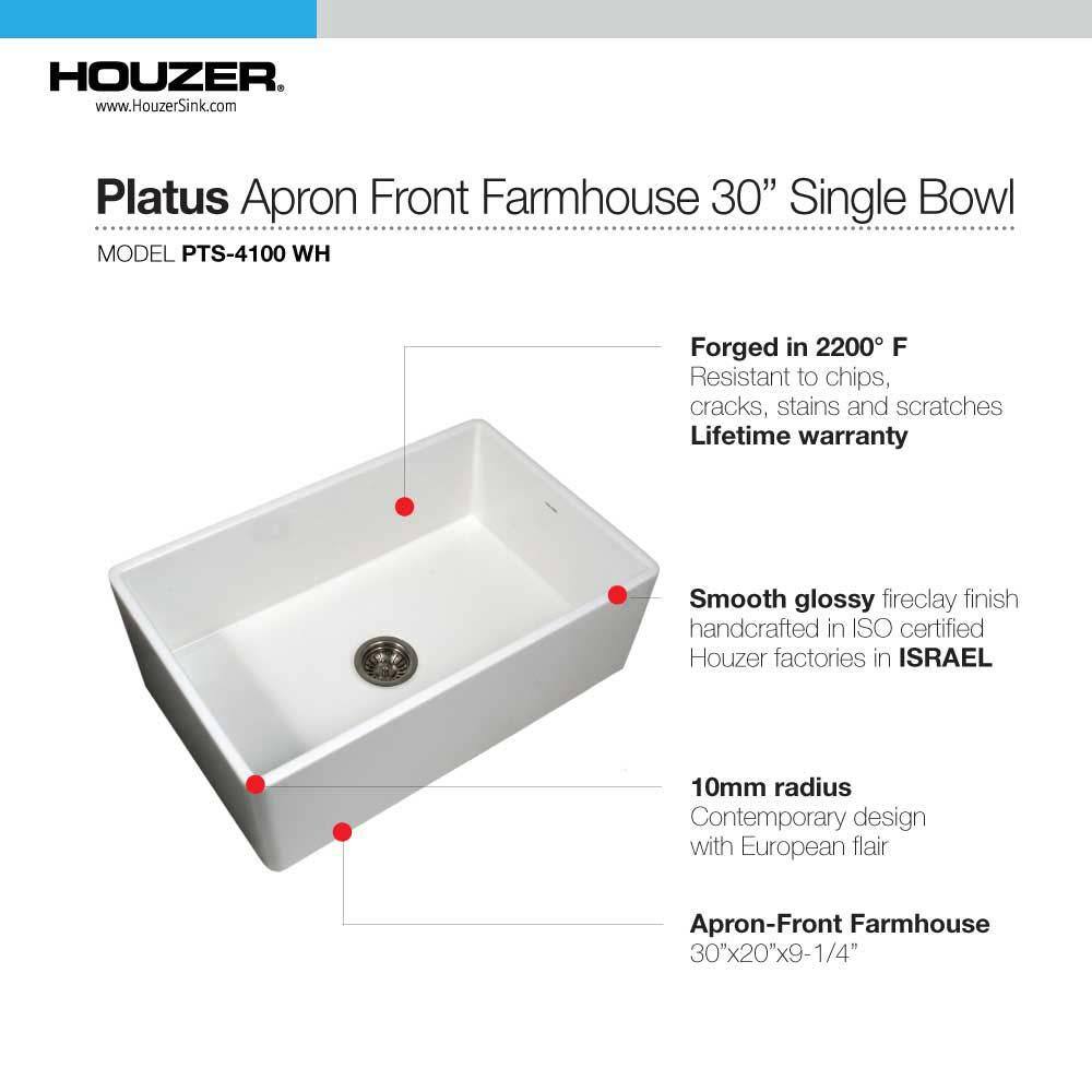 Elegant Farmhouse 30" White Fireclay Undermount Single Bowl Kitchen Sink