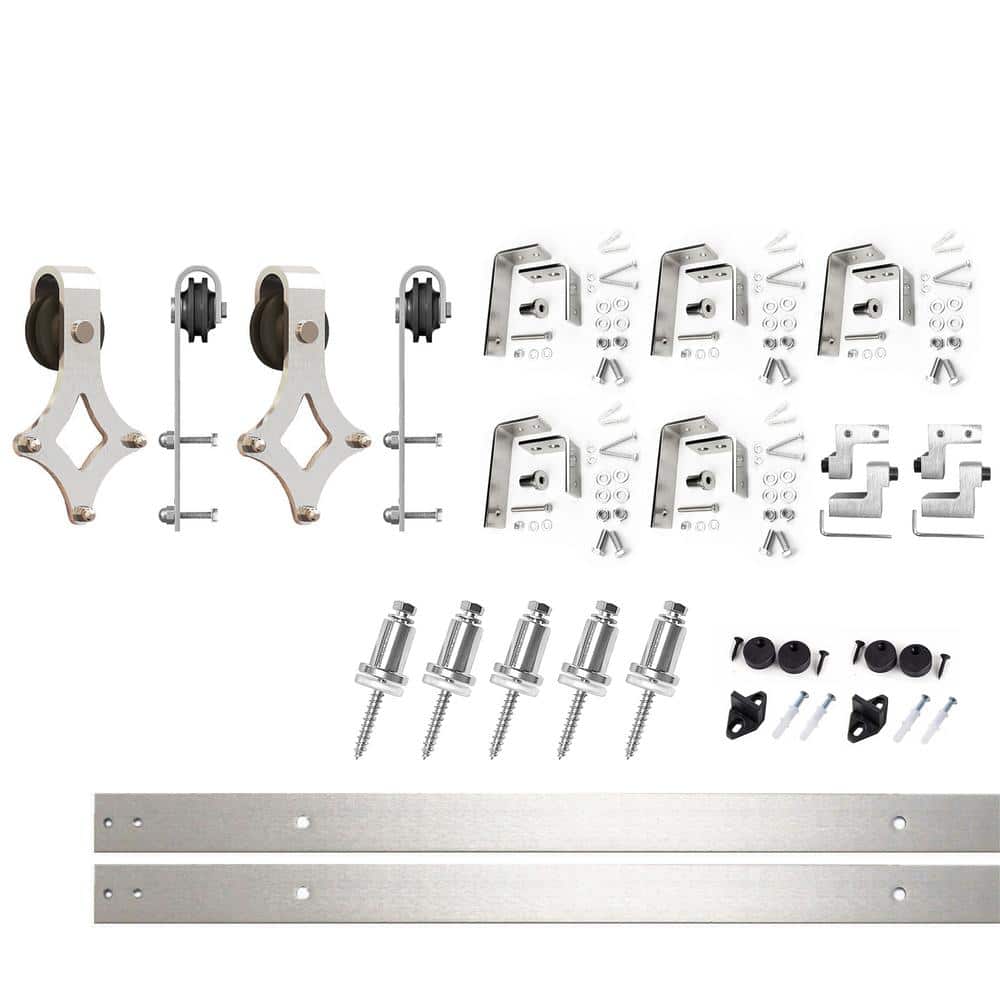 7 ft./84 in. Brushed Nickel Double Track Bypass U-Shape Sliding Barn Door Hardware Kit - Diamond Design Roller price history on PriceWatchPro