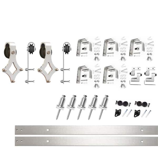 HOMACER 7 ft./84 in. Brushed Nickel Double Track Bypass U-Shape Sliding Barn Door Hardware Kit - Diamond Design Roller