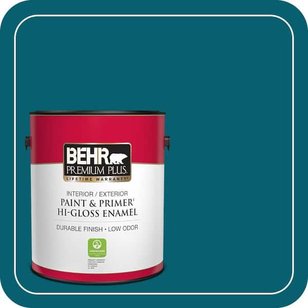 BEHR PREMIUM PLUS 1 gal. #T16-04 Galapagos Hi-Gloss Enamel Interior/Exterior Paint & Primer