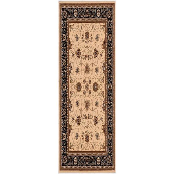 Majestic Beige Black, 2 ft. x 17 ft. Persian Indoor Traditional Runner Rug