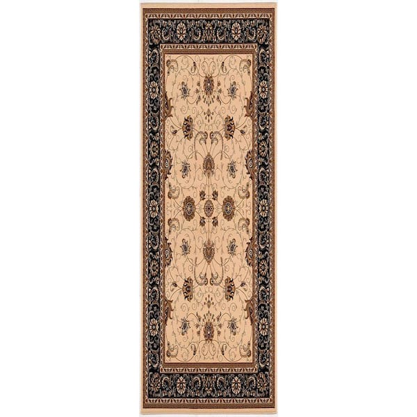 Majestic Traditional Cream Black 2 ft. 3 in. x 10 ft. Runner Transitional Area Rug