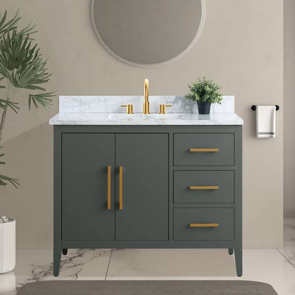 42 in. W x 22 in. D x 34 in. H Single Sink Bathroom Vanity Cabinet in Vintage Green with Engineered Marble Top