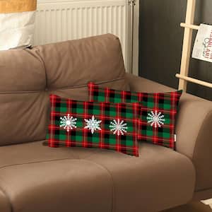 Charlie Set of 2-Christmas Snowflake Trio Plaid Lumbar Throw Pillows 1 in. x 20 in.