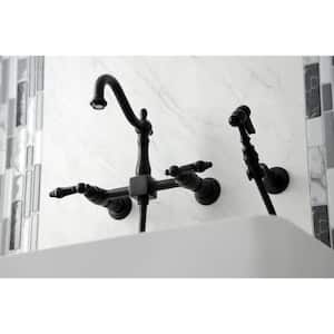 Duchess 2-Handle Wall-Mount Kitchen Faucet with Side Sprayer in Matte Black