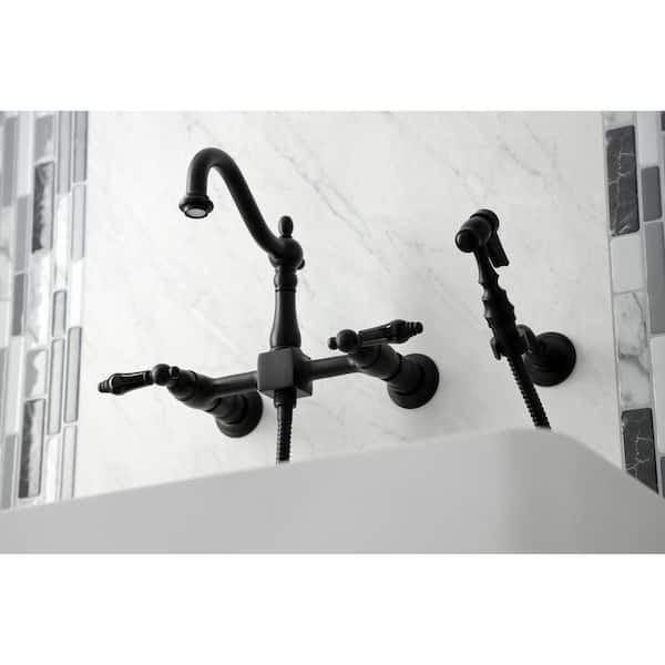 Duchess 2-Handle Wall-Mount Kitchen Faucet with Side Sprayer in Matte Black