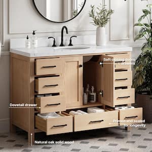 Cambridge 48.25 in. W x 22 in. D x 36 in. H Single Sink Bath Vanity in Oak with Carrara White Quartz Top