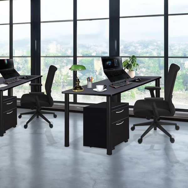 Kee 72 in x 24 in. Grey Top Office Desk Table with Mobile Pedestal Drawer, Black Legs