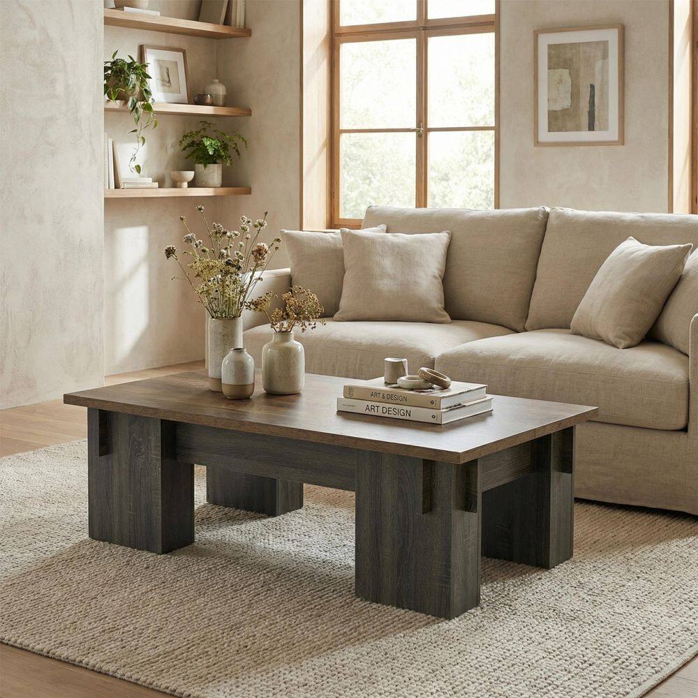 Inaayah 55 in. Rustic Brown Rectangle Engineered Wood Coffee Table, Farmhouse Center Table for Living Room, Office