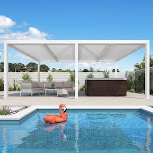 12 ft. x 20 ft. White Aluminum Frame Outdoor Patio Louvered Pergola Gazebo with Adjustable Sunshade Rainproof Roof