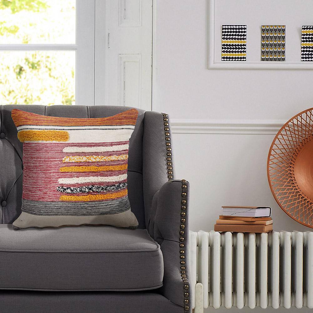 Multicolor Striped Tufted Square Throw Pillow, 18"