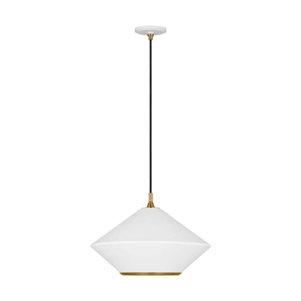 Matte White and Brass Mid-Century Modern Pendant Light