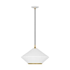 Stanza 19 in. W x 13.125 in. H 1-Light Matte White Transitional Extra Large Pendant Light with Steel Shade