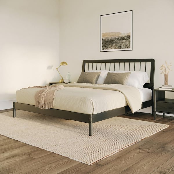 Walker Edison Furniture Company Mid-Century Modern Black Solid Wood Frame King Platform Bed