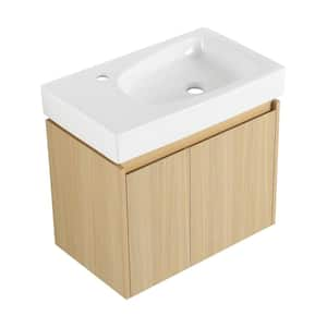 23.62 in. W x 14.37 in. D x 21.26 in. H Wall Mounted Bathroom Vanity in Light Brown with White Resin Basin Top