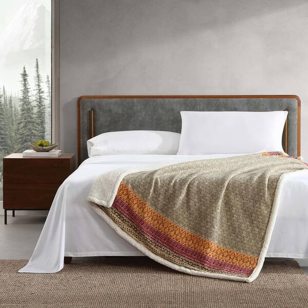 Eddie Bauer Fair Isle Light Beige Ikat Sherpa Reverse Throw