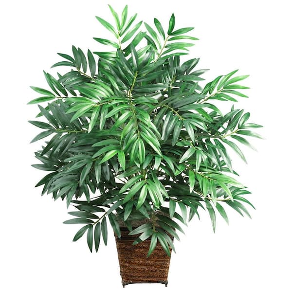 Nearly Natural 32 in. Artificial Bamboo Palm Silk Plant with Wicker Basket