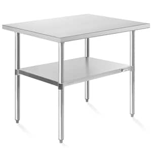 30 in. x 48 in. Stainless Steel Kitchen Prep Table with Bottom Shelf