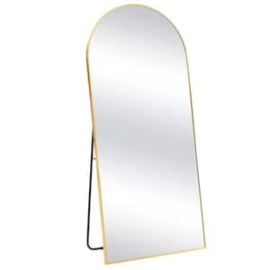 21 in. W. x 64 in. H Classic Arched Gold Aluminum Alloy Framed Full Length Mirror Wall Mounted or Standing Floor Mirror