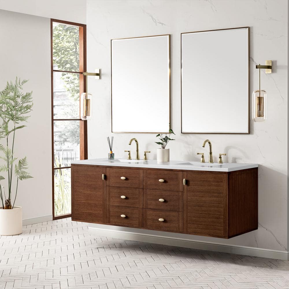 Amberly 72.0 in. W x 23.5 in. D x 34.7 in. H Bathroom Vanity in Mid-Century Walnut with White Zeus Quartz Top price history on PriceWatchPro