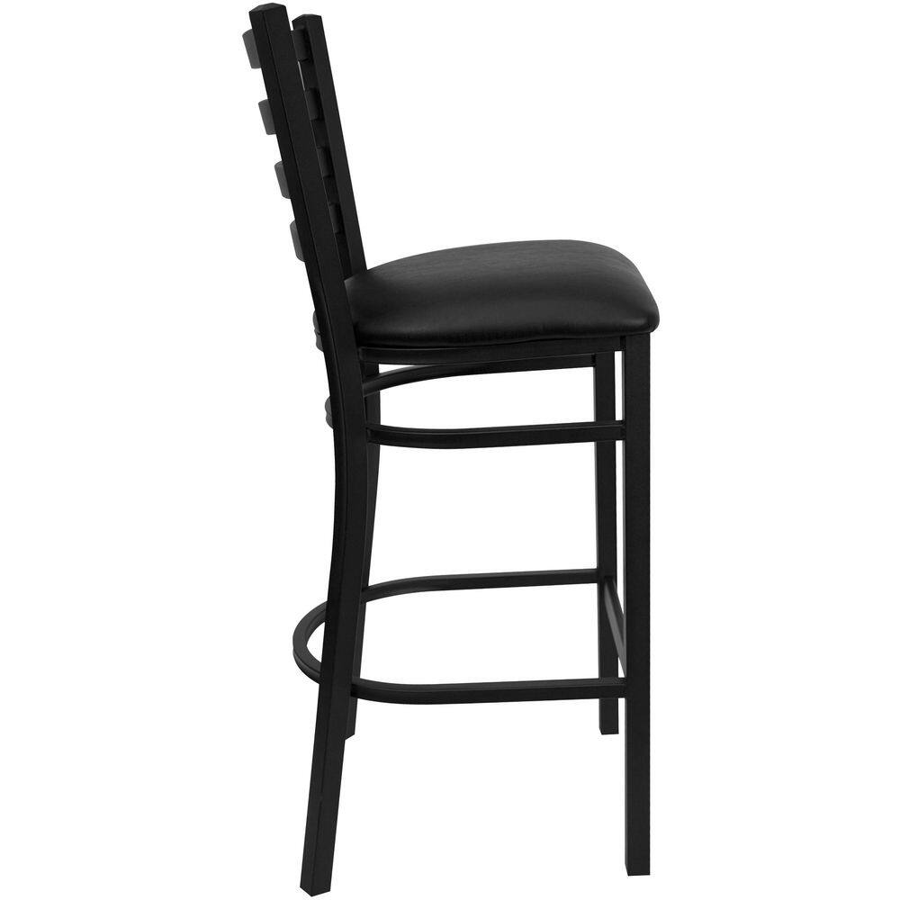 Elegant Black Metal Ladder Back Barstool with Vinyl Seat