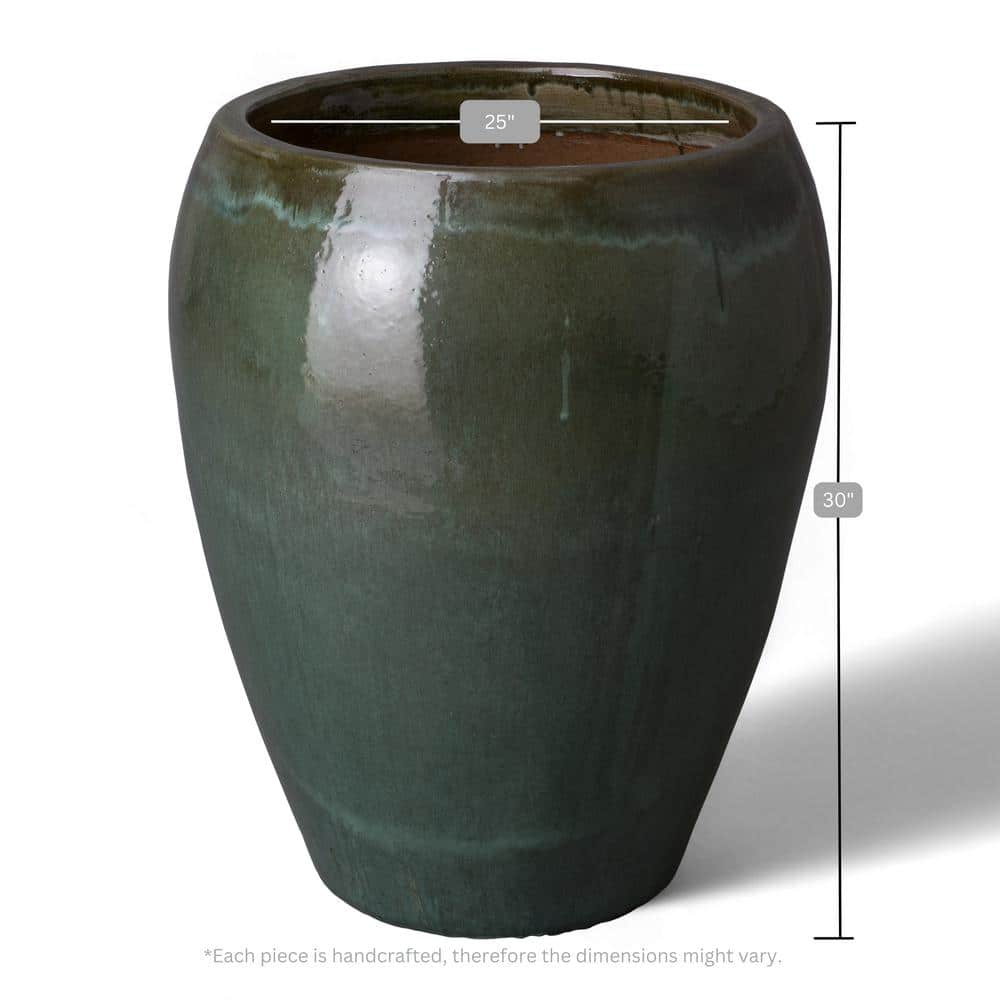 Large Tea Green Ceramic Round Pot for Indoor/Outdoor Use