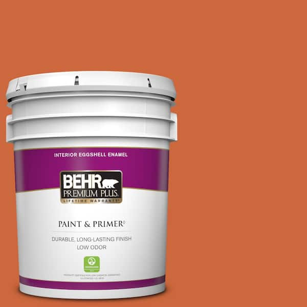 BEHR PREMIUM PLUS 5 gal. #S-H-250 Pumpkin Patch Eggshell Enamel Low Odor Interior Paint & Primer