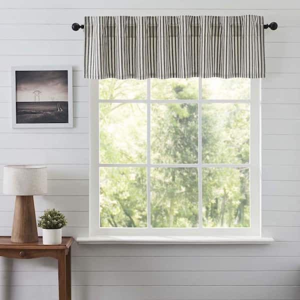 VHC BRANDS Ashmont 72 in. W x 16 in. L Ticking Stripe Cotton Valance in Charcoal Vintage White Warm Grey