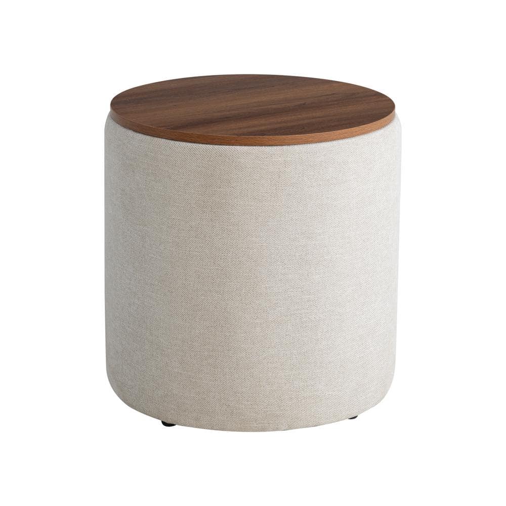 Auckland Round Linen Storage Ottoman Set with Wood Top
