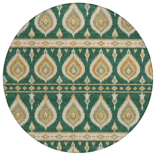 Chantille Machine Washable Indoor/Outdoor Abstract ACN3070 Emerald 8 ft. x 8 ft. Round Rug