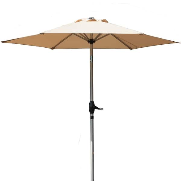 AFAIF 7.5 ft. Patio Outdoor Aluminum Market Umbrella with Push Button Tilt and Crank Without Base-Beige