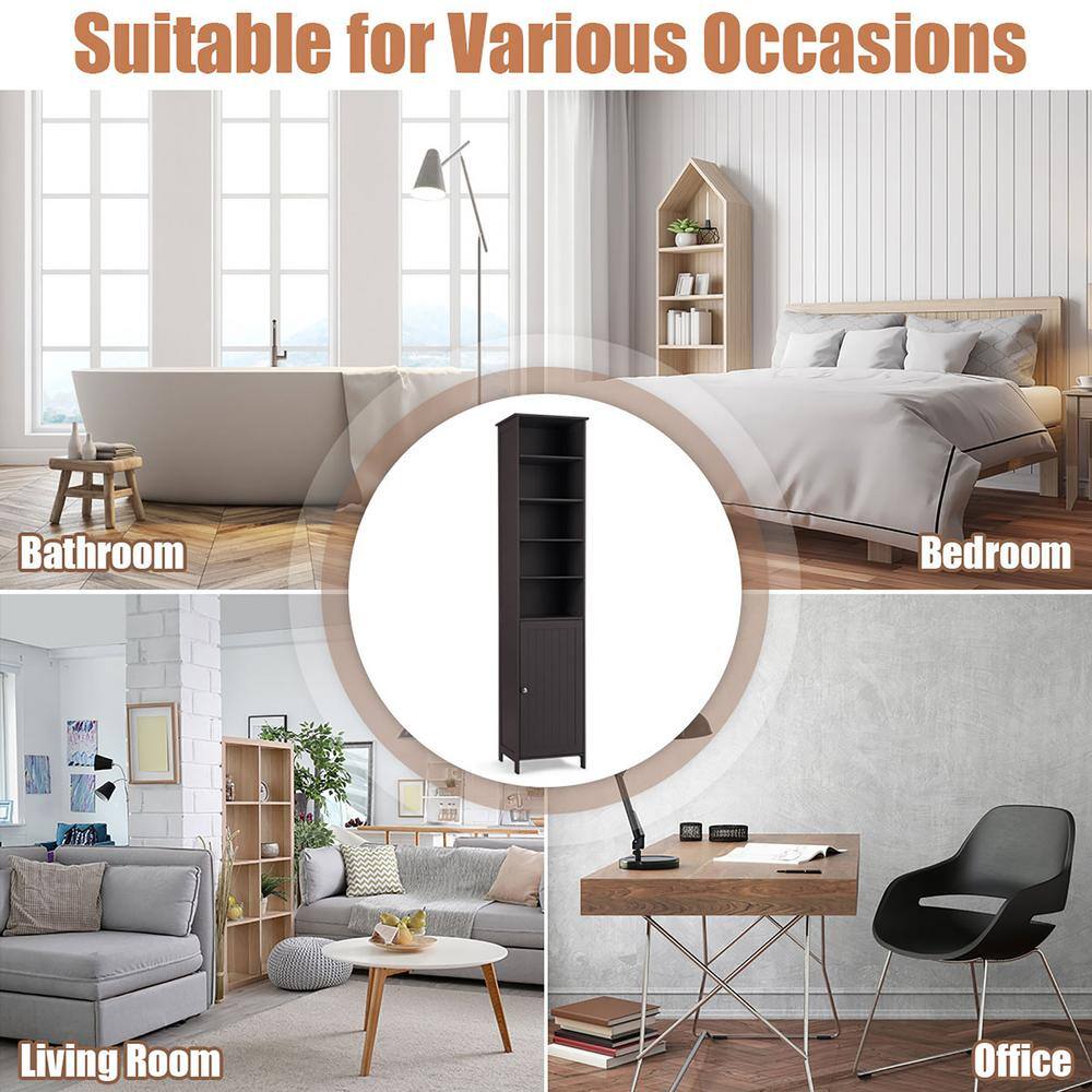 Compact 72'' Brown Free-Standing Bathroom Storage Cabinet with Adjustable Shelves