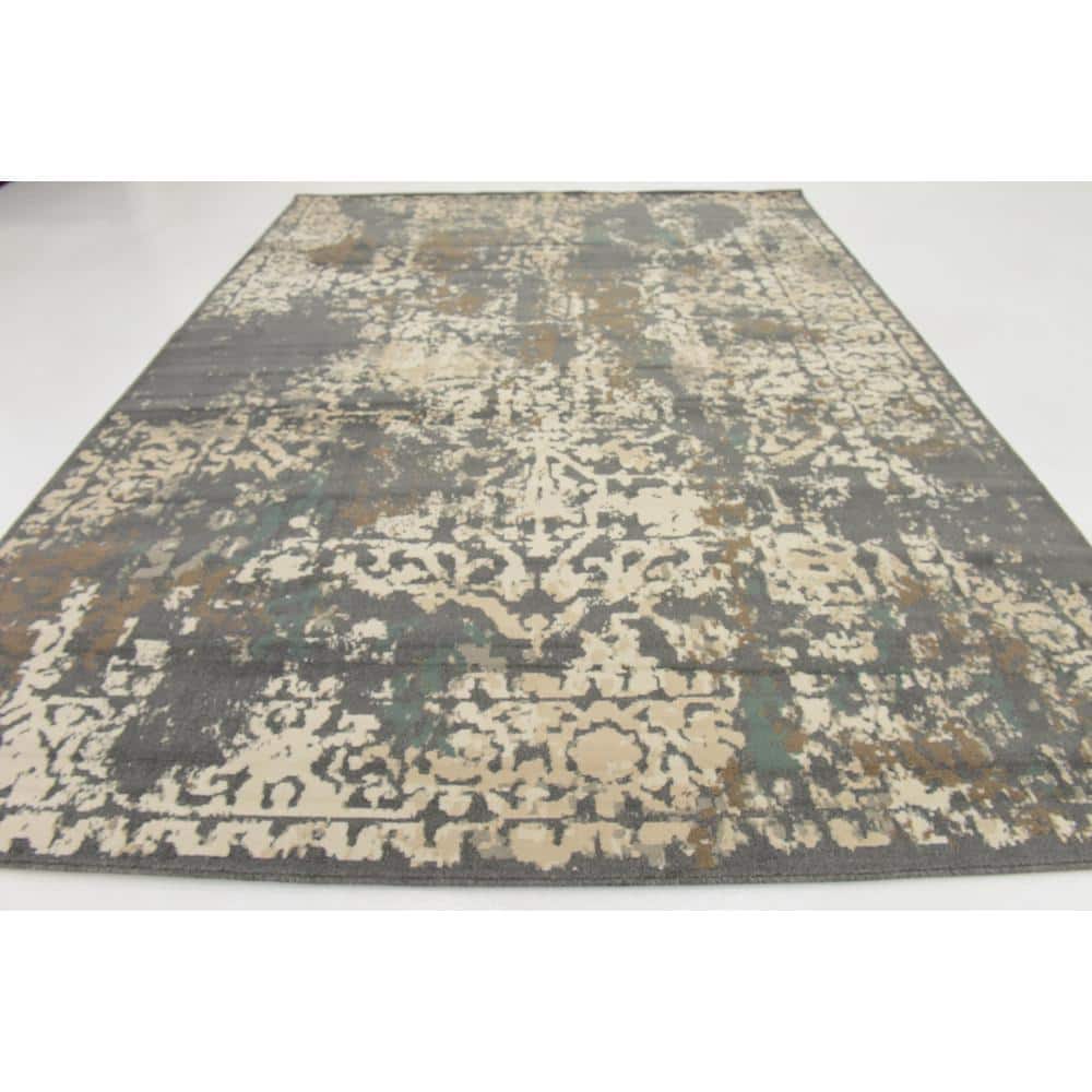 Elegant Mirage 9' x 12' Gray Abstract Synthetic Area Rug