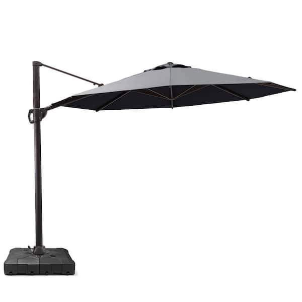 11.5 ft. x 11.5 ft. Outdoor Round Heavy Duty 360° Swivel Cantilever Patio Umbrella in Gray with 220lbs Umbrella Stand
