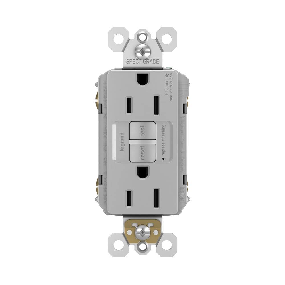 Gray Tamper Resistant GFCI Duplex Outlet with Indicator Light
