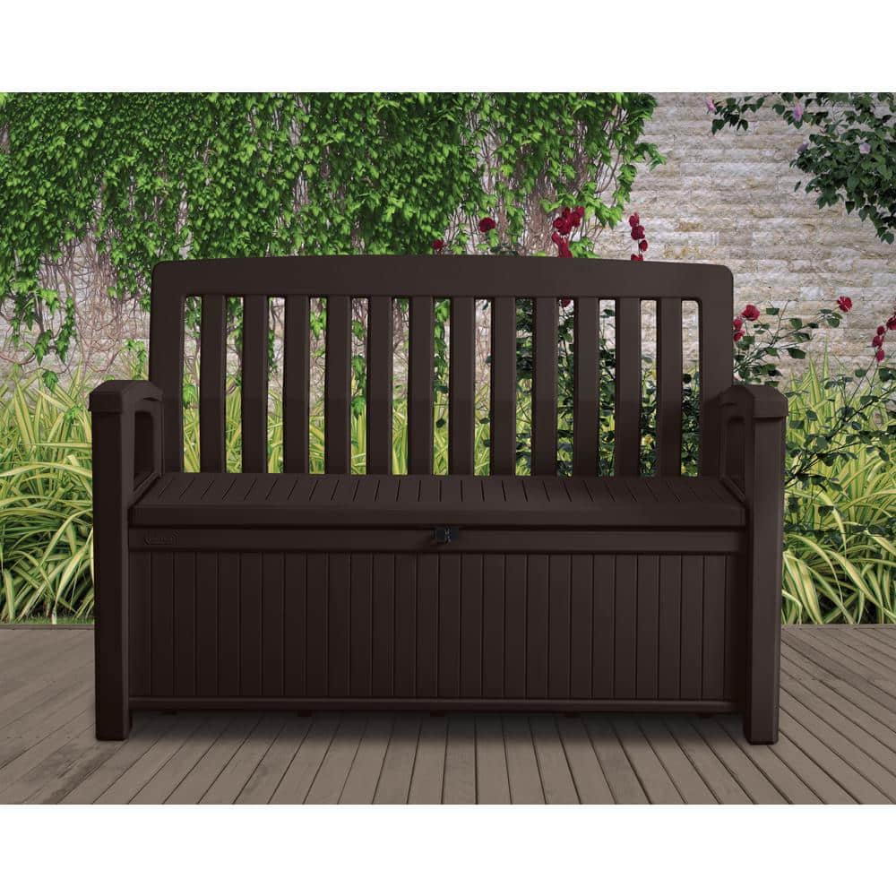 Brown Resin Outdoor Patio Storage Bench with 60 Gallon Capacity