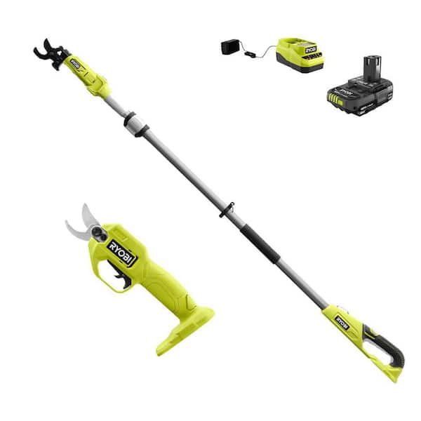 RYOBI ONE 18V Cordless Pruner and Cordless Pole Lopper with 2.0 Ah Battery and Charger P2540 P2506BTL The Home Depot