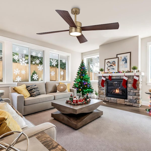 52 in. Indoor Modern Gold Downrod 6-Speed Smart Ceiling Fan with RGB Color LED Light and APP Control/Remote