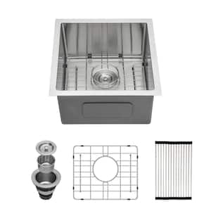 17 in. Undermount Single Bowl 16 Gauge Brushed Nickel Stainless Steel Kitchen Sink with Drying Rack and Dish Grid