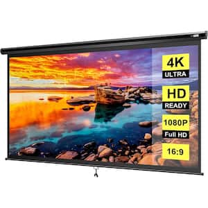 80 in. Manual Pull-Down Retractable Projector Screen in Black, 16:9 HD