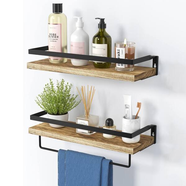  Peter's Goods Modern Floating Shelves with Rail, Modern Brass  Finish, Set of 2 Shelves - Wall Mounted Bathroom Wall Shelves with Towel  Bar - Also Perfect for Bedroom Decor and Kitchen