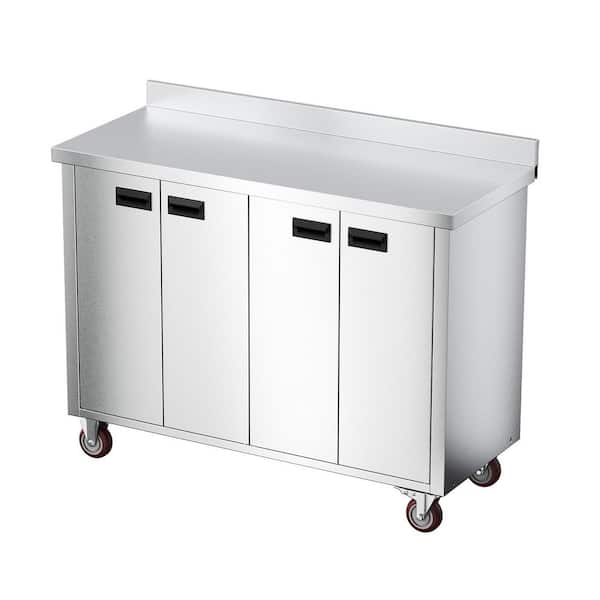 47 in. Silver Stainless Steel Kitchen Cart Kitchen Prep Table Rolling Storage Cabinet with Wheels and Backsplash